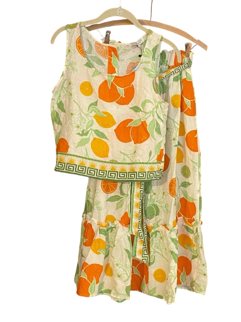 NWT Rachel Zoe Linen Blend Set. Midi Skirt (Sm) & (XS) Tank Top Citrus Print